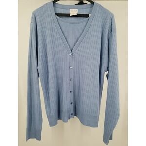 Bobbie Brooks Womens Cardigan‎ Sweater Size L Blue Button Up Front Long Sleeve